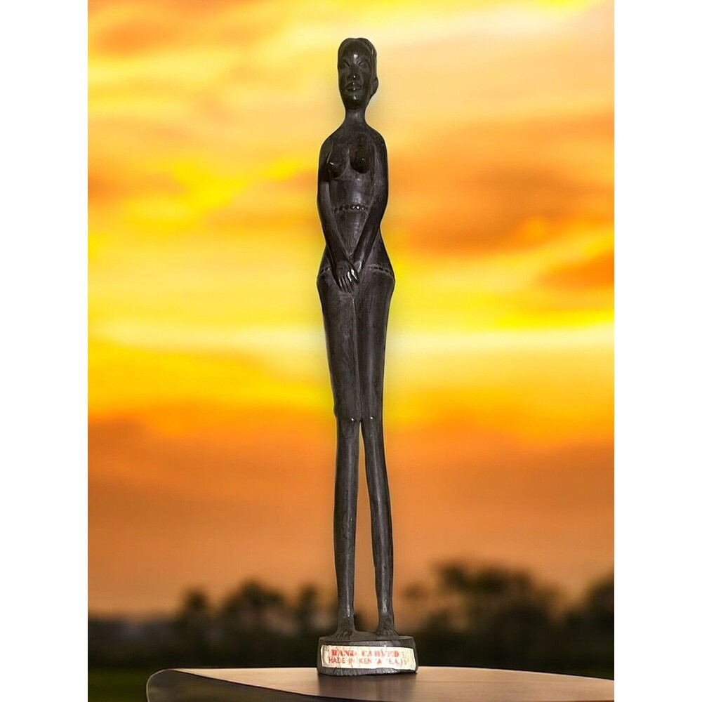 Vintage Hand Carved Wood African Female Native Figurine Statue Kenya Rare 18”